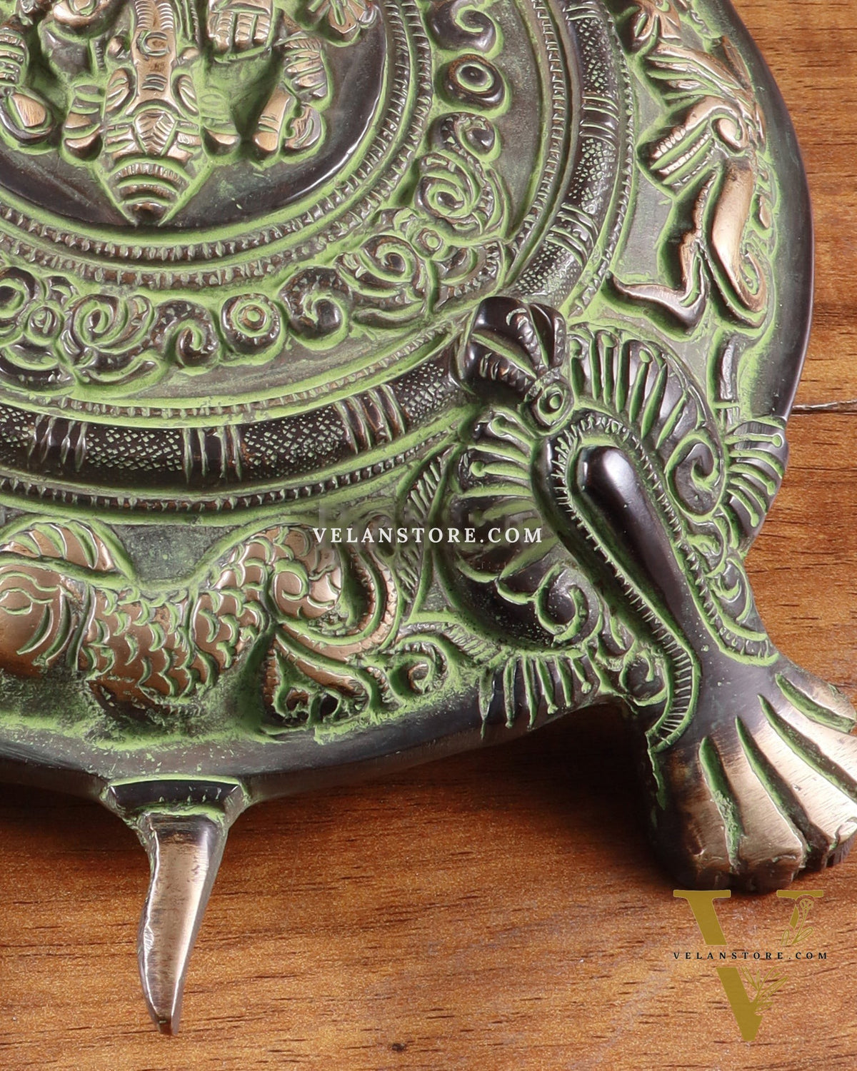 Brass Tortoise with Ganesha engraved black green tone