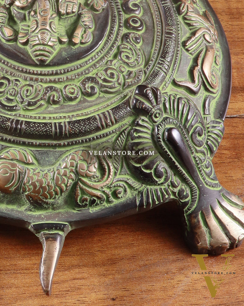 Brass Tortoise with Ganesha engraved black green tone