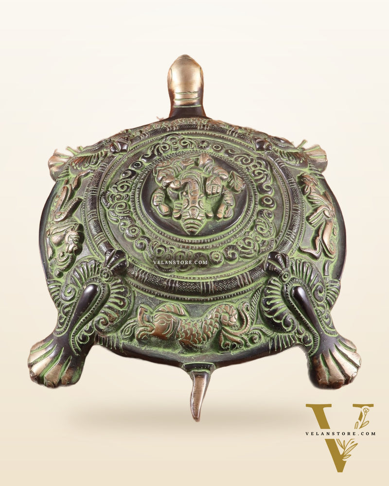 Brass Tortoise with Ganesha engraved black green tone