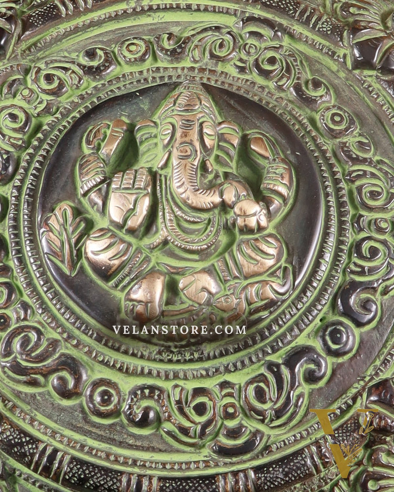 Brass Tortoise with Ganesha engraved black green tone