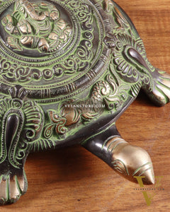 Brass Tortoise with Ganesha engraved black green tone