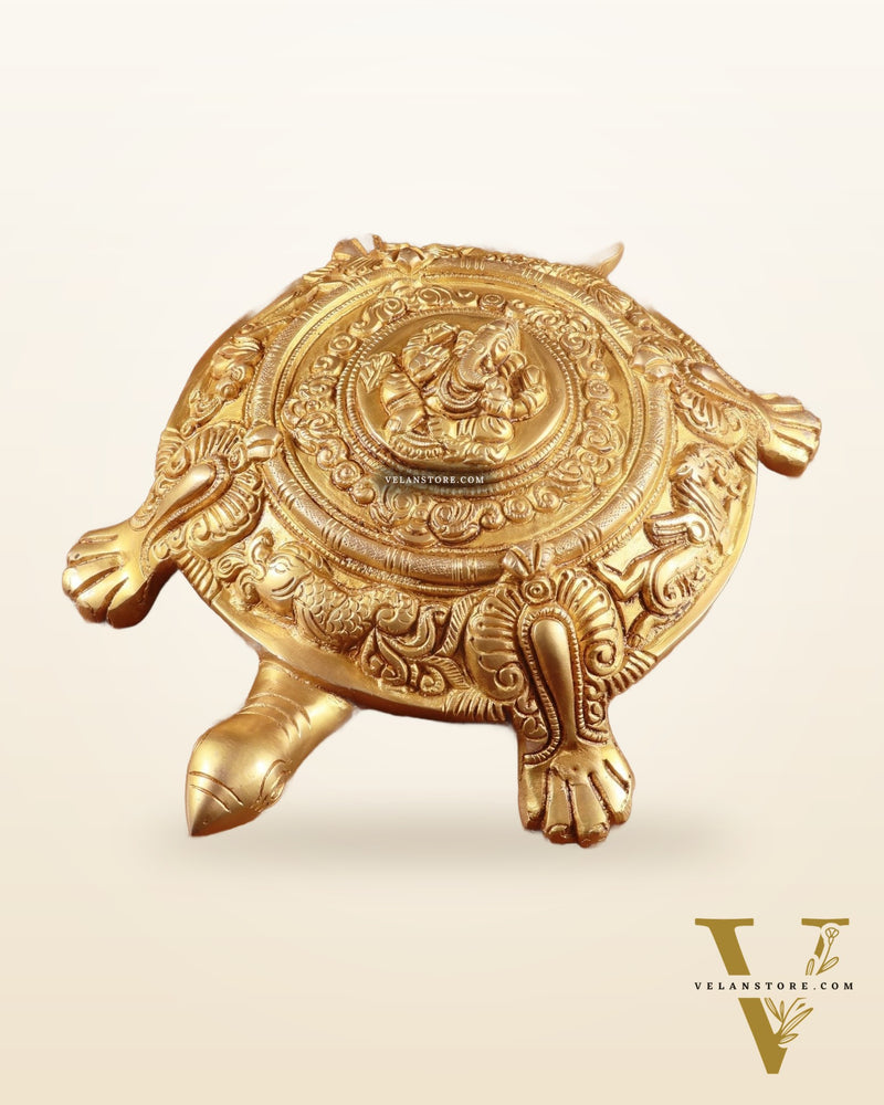 Brass Tortoise with Ganesha engraved vastu approved
