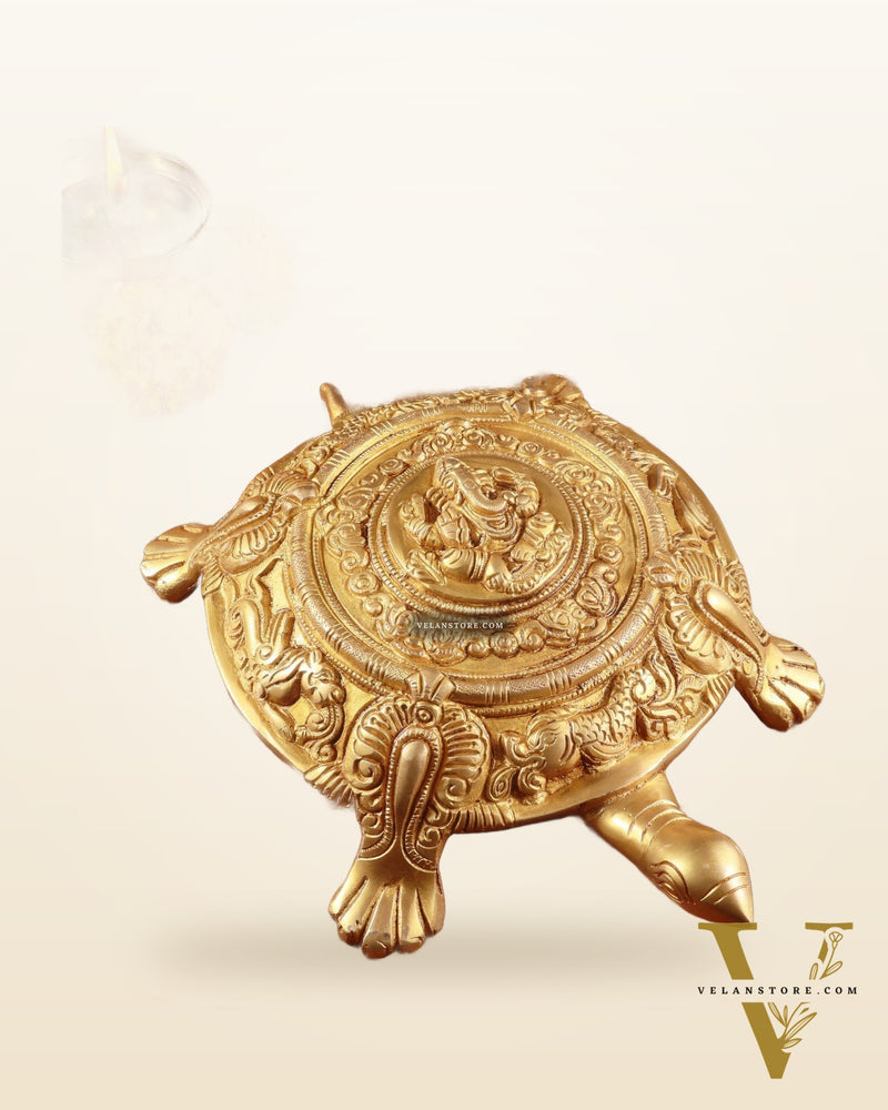 Brass Tortoise with Ganesha engraved vastu approved