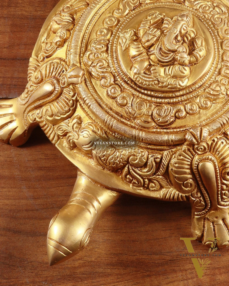 Brass Tortoise with Ganesha engraved vastu approved