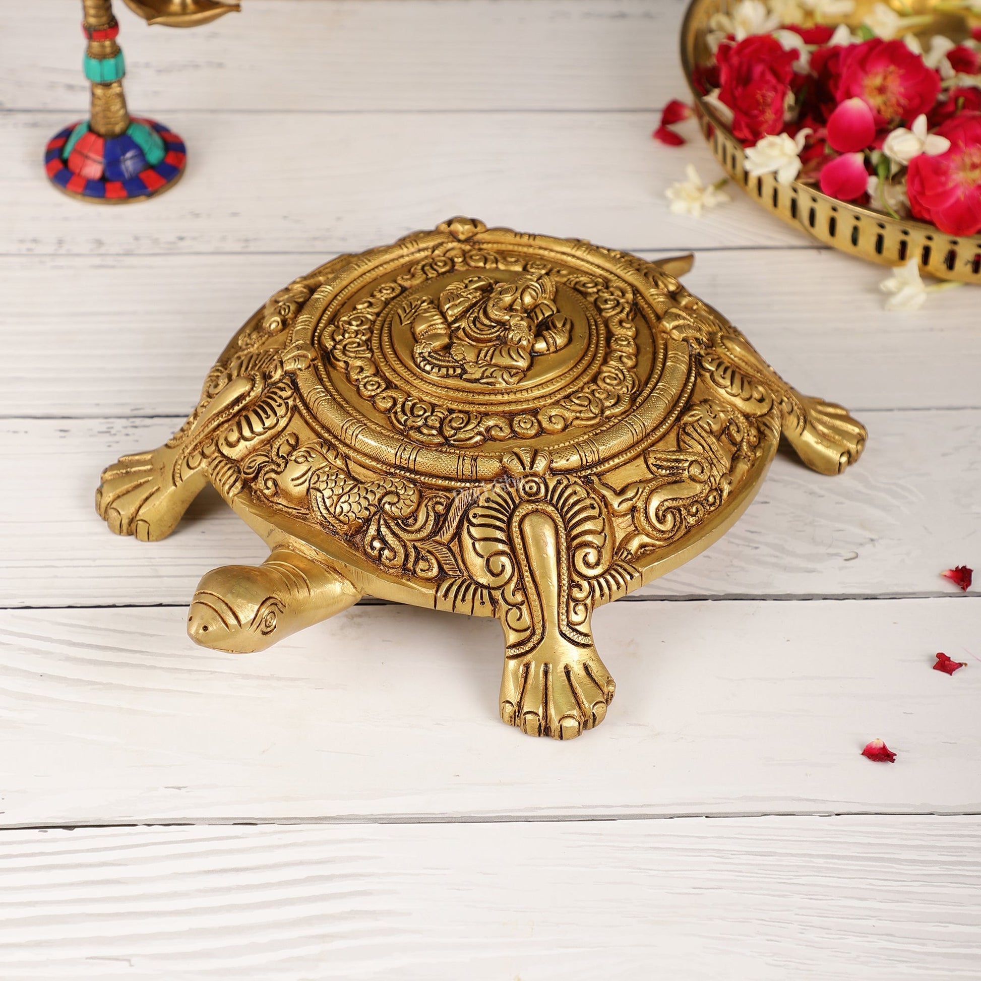 Brass Tortoise with Ganesha engraved