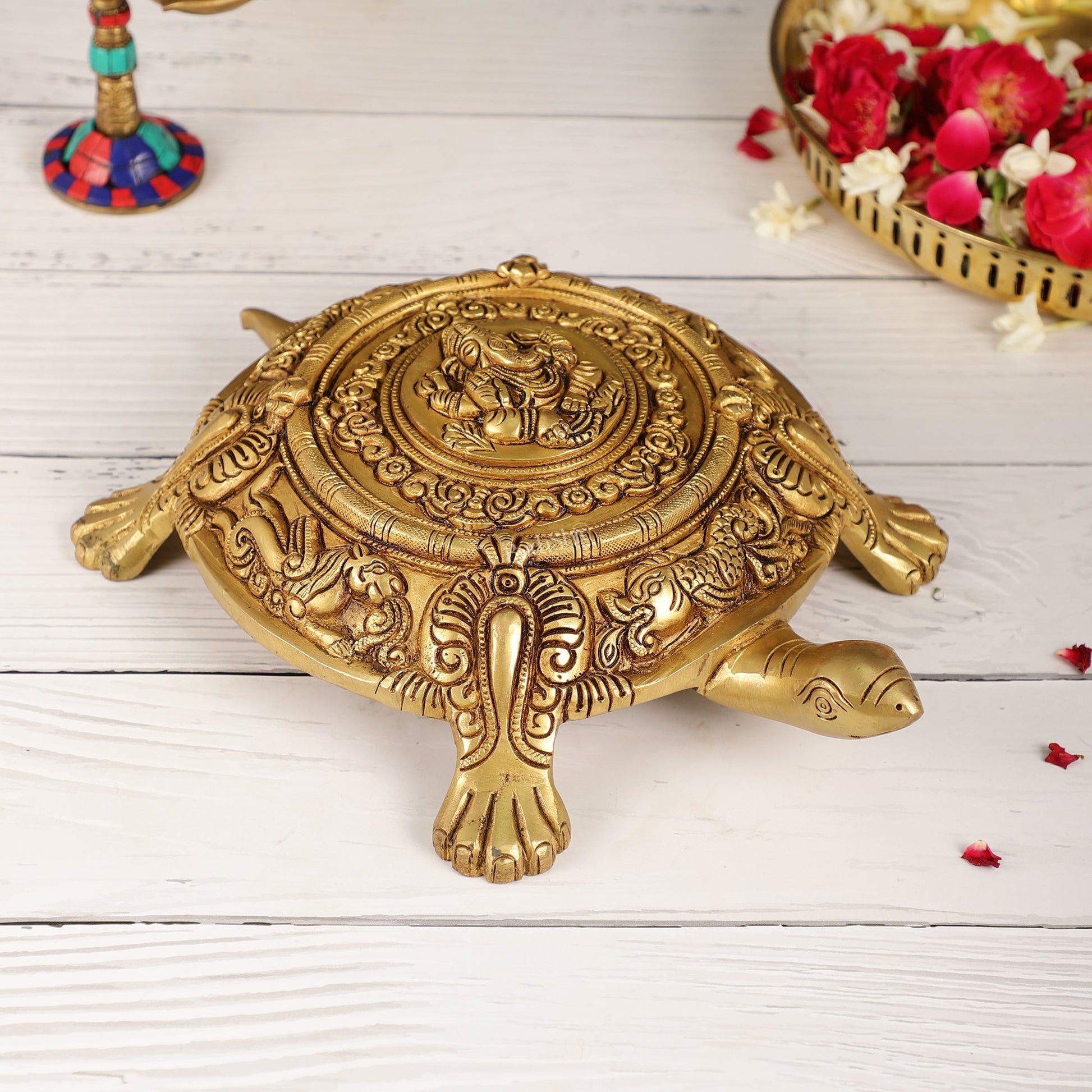 Brass Tortoise with Ganesha engraved