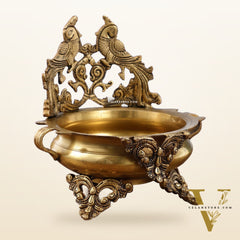 Brass Traditional Twin Peacock Design Urli 9.5 inch