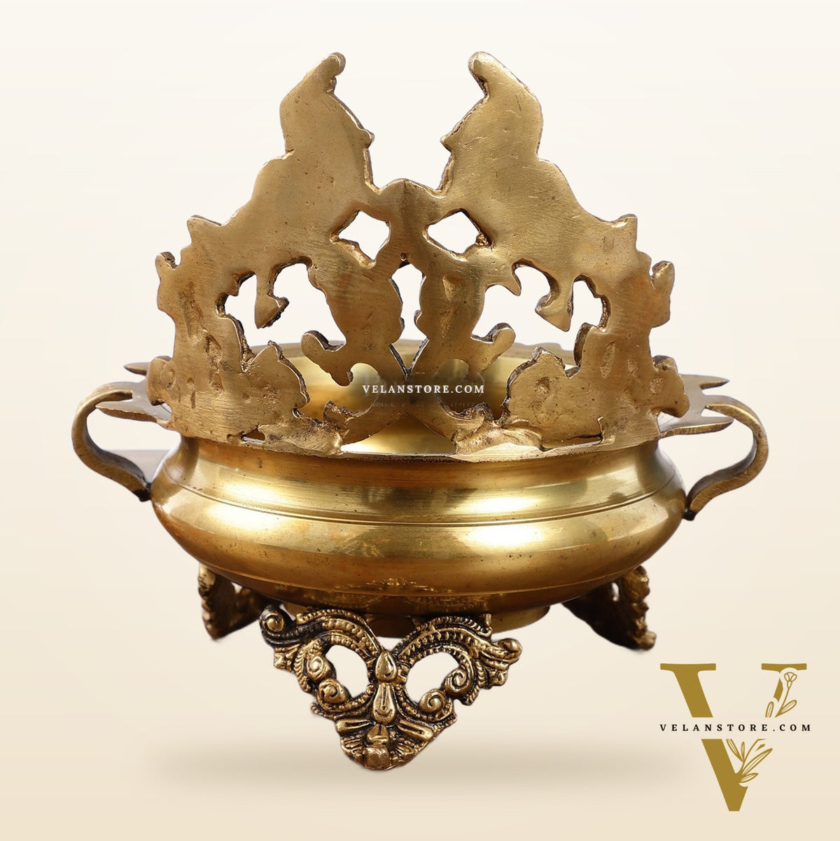 Brass Traditional Twin Peacock Design Urli 9.5 inch