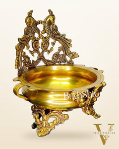 Brass Traditional Twin Peacock Design Urli 9.5 inch