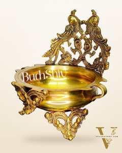 Brass Traditional Twin Peacock Design Urli 9.5 inch