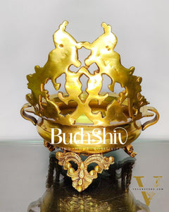 Brass Traditional Twin Peacock Design Urli 9.5 inch