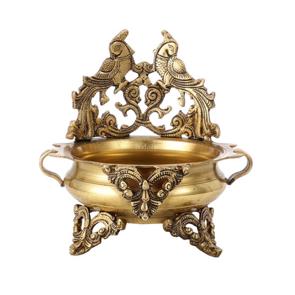 Brass Traditional Twin Peacock Design Urli 9.5 inch