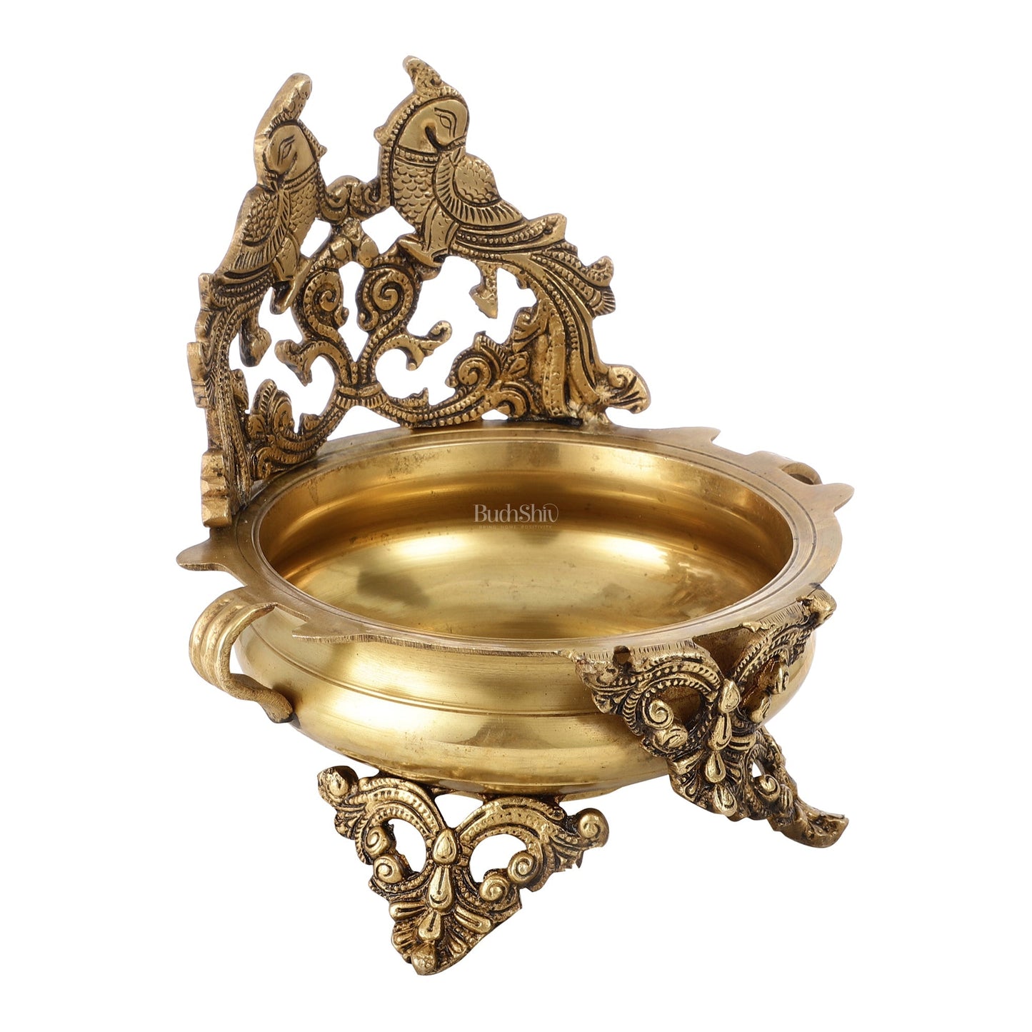 Brass Traditional Twin Peacock Design Urli 9.5 inch