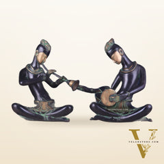 Brass Tribal Musician Pair - Shehnai and Dholak Players - Handcrafted Showpieces