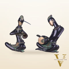 Brass Tribal Musician Pair - Shehnai and Dholak Players - Handcrafted Showpieces