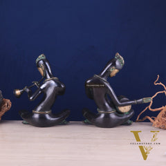 Brass Tribal Musician Pair - Shehnai and Dholak Players - Handcrafted Showpieces