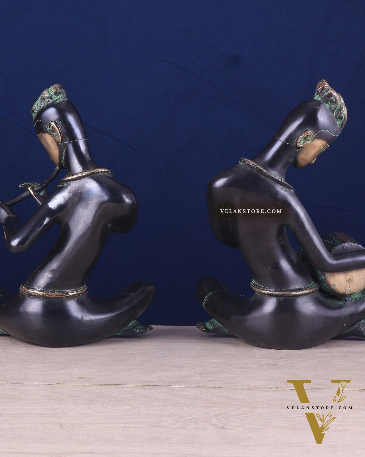 Brass Tribal Musician Pair - Shehnai and Dholak Players - Handcrafted Showpieces