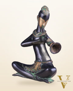 Brass Tribal Musician playing shehnai large Showpiece - Vintage Design, 13 Inches