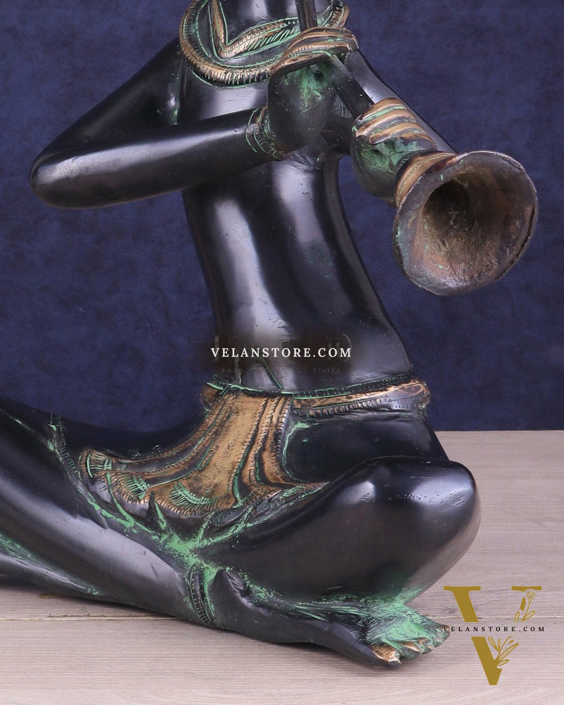 Brass Tribal Musician playing shehnai large Showpiece - Vintage Design, 13 Inches