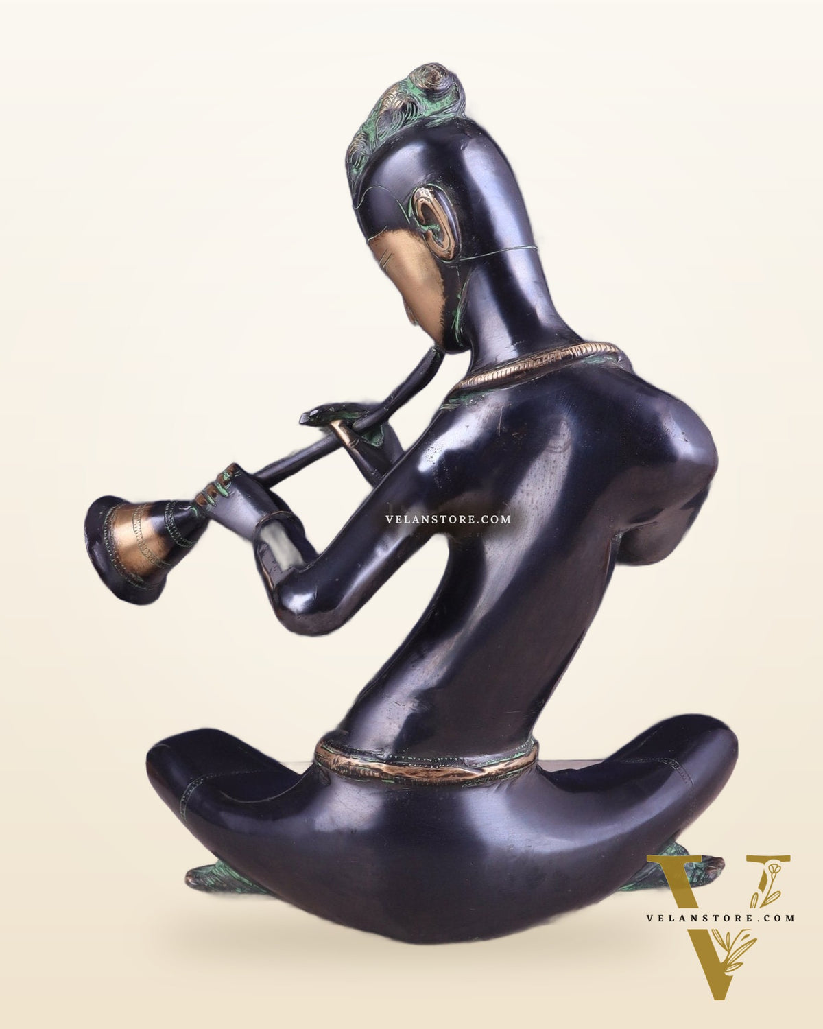 Brass Tribal Musician playing shehnai large Showpiece - Vintage Design, 13 Inches