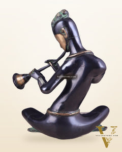 Brass Tribal Musician playing shehnai large Showpiece - Vintage Design, 13 Inches