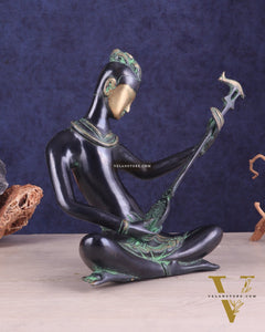 Brass Tribal Musician sitar player large Showpiece - Vintage Design, 13 Inches