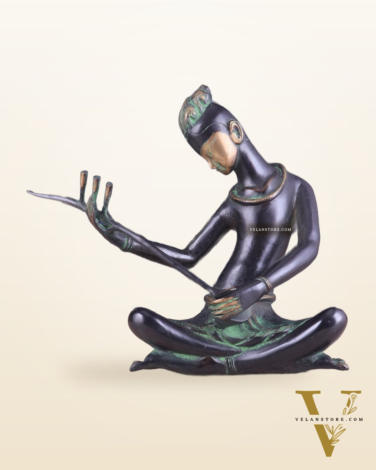 Brass Tribal Musician tanpura player large Showpiece - Vintage Design, 13 Inches