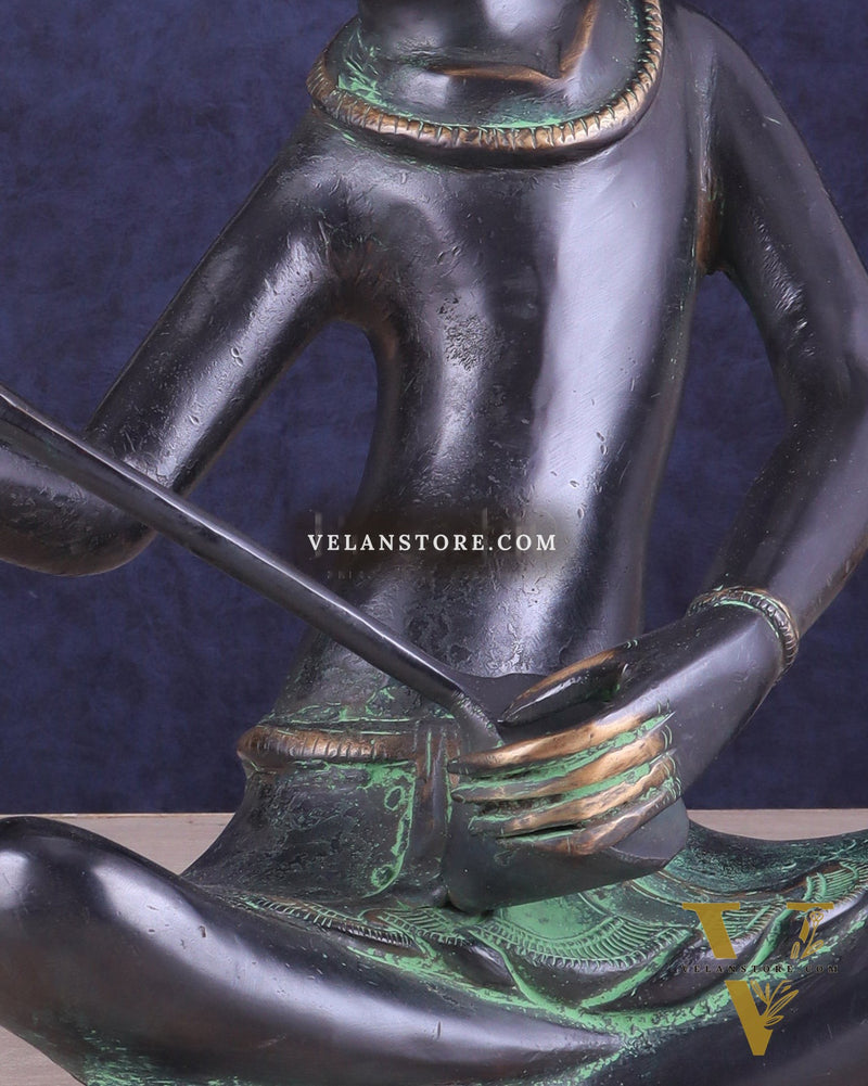Brass Tribal Musician tanpura player large Showpiece - Vintage Design, 13 Inches