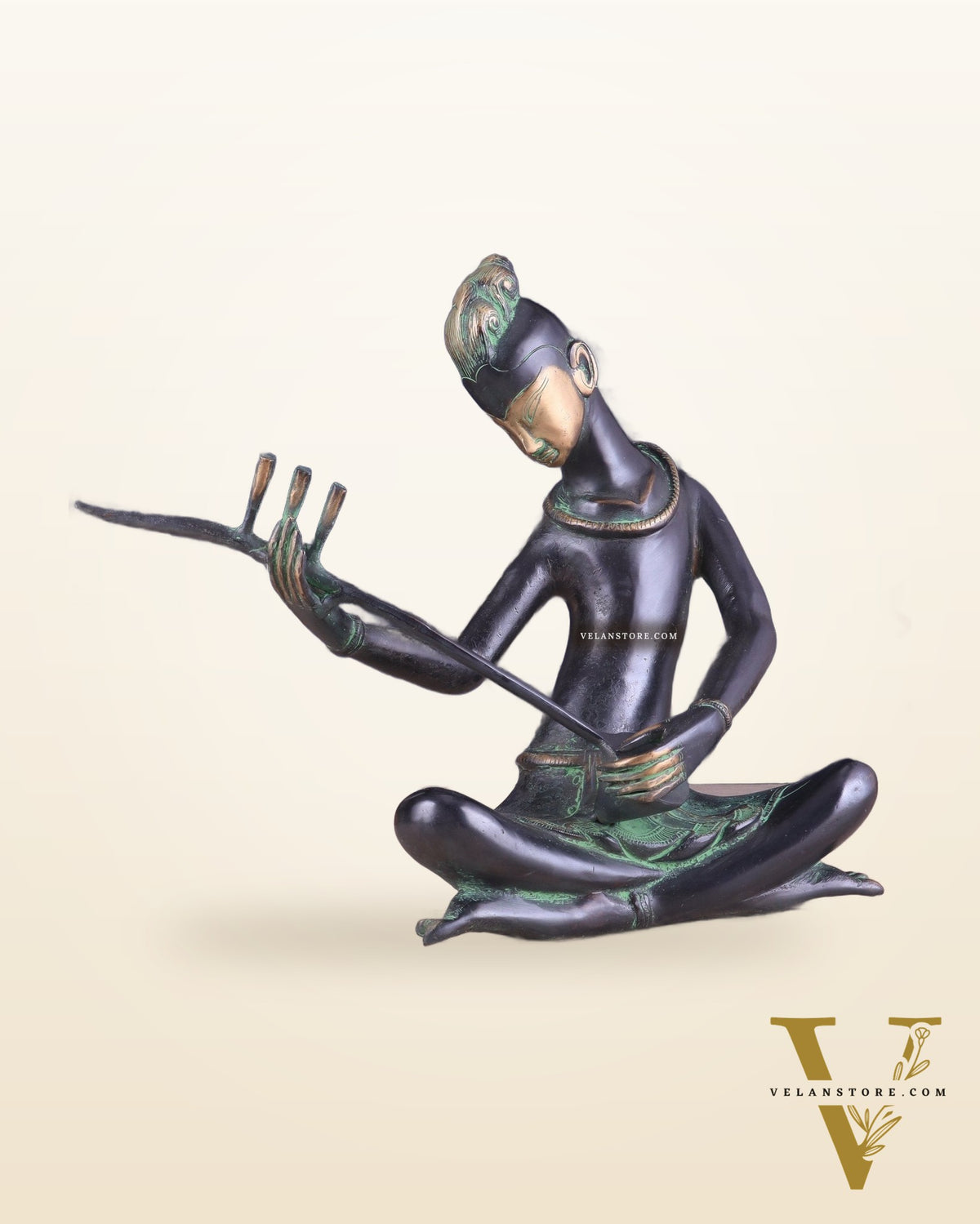 Brass Tribal Musician tanpura player large Showpiece - Vintage Design, 13 Inches