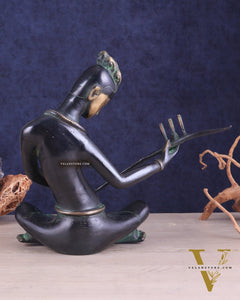 Brass Tribal Musician tanpura player large Showpiece - Vintage Design, 13 Inches