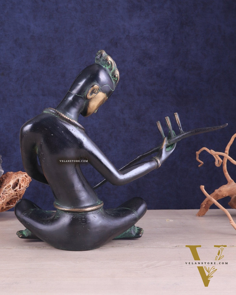 Brass Tribal Musician tanpura player large Showpiece - Vintage Design, 13 Inches