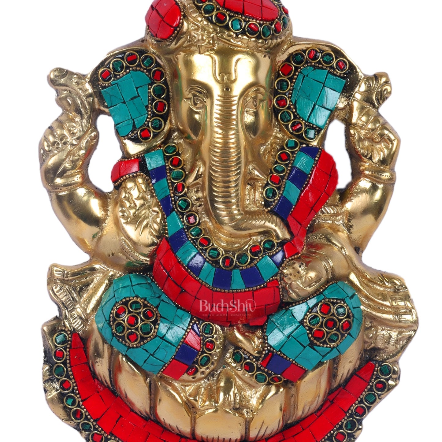 Brass turban Ganesh Wall Hanging Stonework 9"