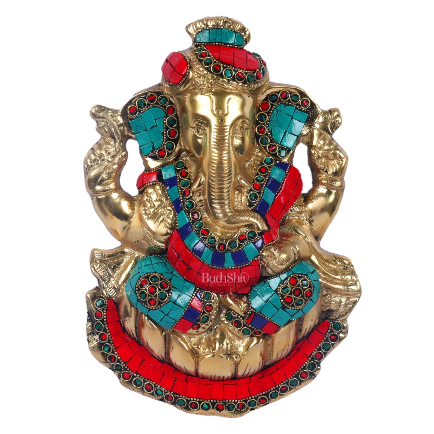 Brass turban Ganesh Wall Hanging Stonework 9"