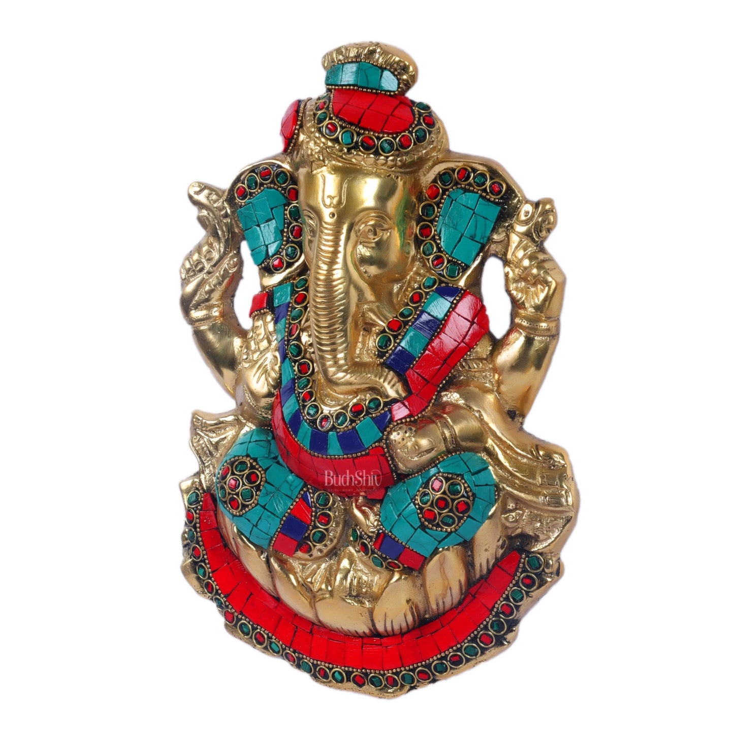 Brass turban Ganesh Wall Hanging Stonework 9"
