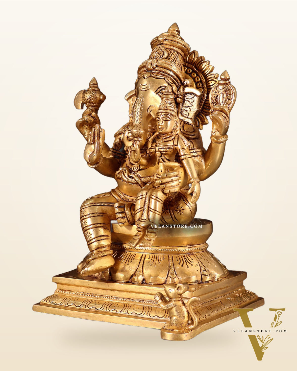 Brass Uchishta Siddhi Ganesha Sculpture 12"