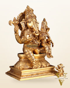 Brass Uchishta Siddhi Ganesha Sculpture 12"