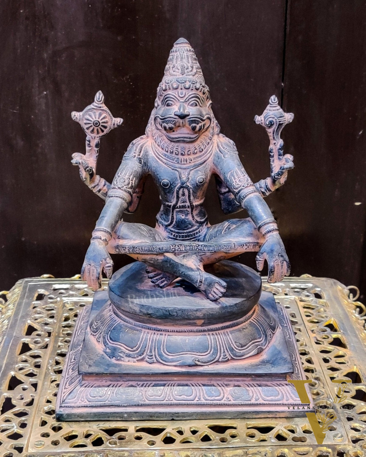 Brass Ugra Yog Narsimha Statue 11"