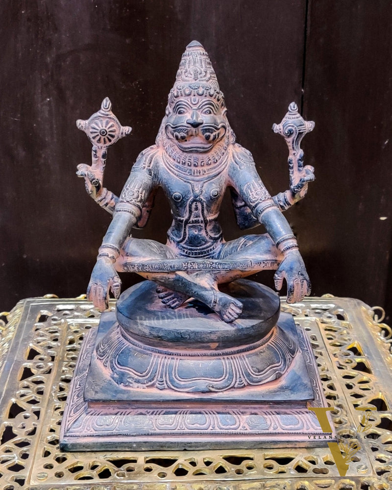 Brass Ugra Yog Narsimha Statue 11"