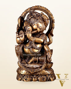 Brass Unique Ganesha Playing Flute statue | 13" Height