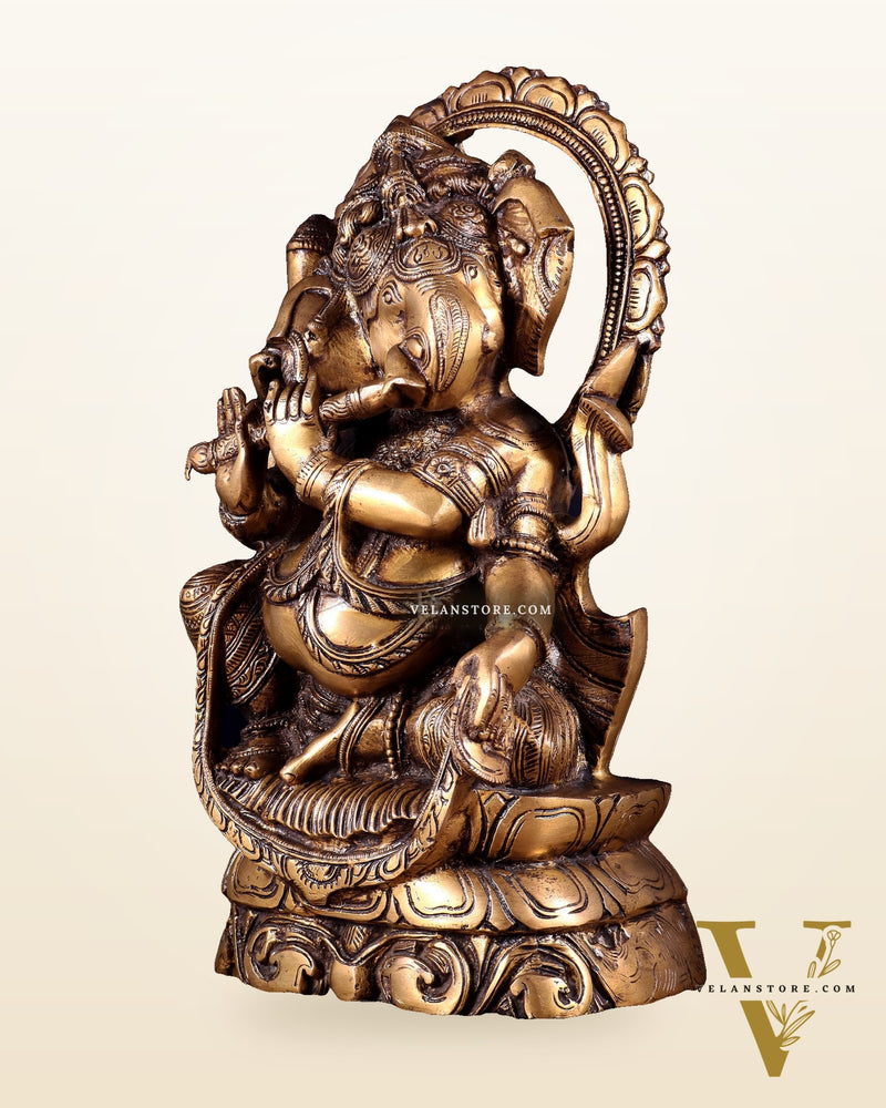 Brass Unique Ganesha Playing Flute statue | 13" Height