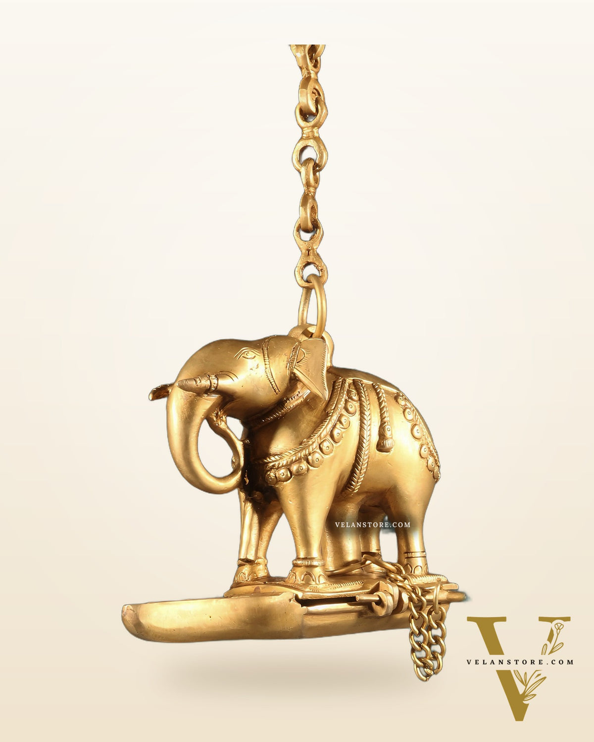 Brass Unique Hanging Elephant Lamp rolled trunk