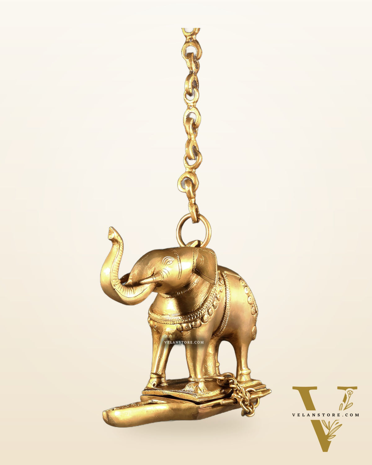 Brass Unique Hanging Elephant Lamp with Trunk Up