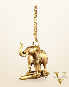 Brass Unique Hanging Elephant Lamp with Trunk Up