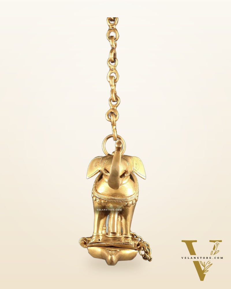 Brass Unique Hanging Elephant Lamp with Trunk Up
