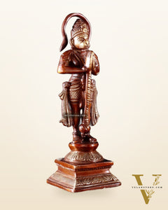 Brass Unique Hanuman Ji in Anjali Mudra Statue - 7" Tall double chola tone