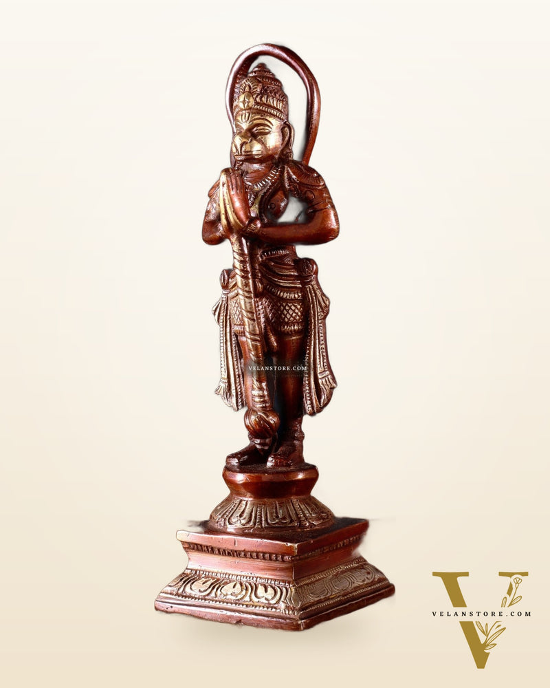 Brass Unique Hanuman Ji in Anjali Mudra Statue - 7" Tall double chola tone