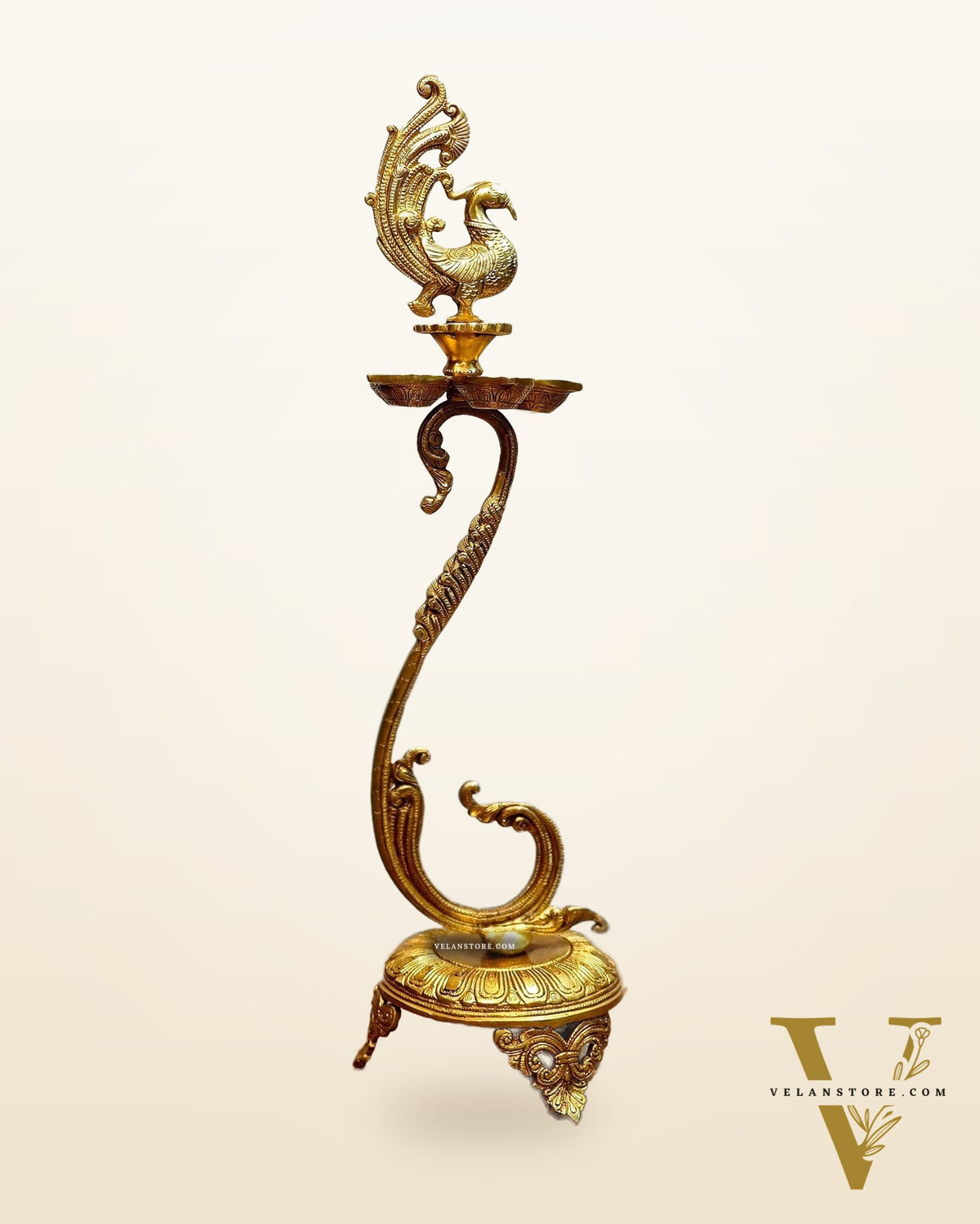 Brass unique peacock oil lamp vilakku 27 inch