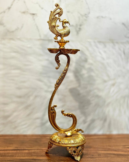 Brass unique peacock oil lamp vilakku 27 inch