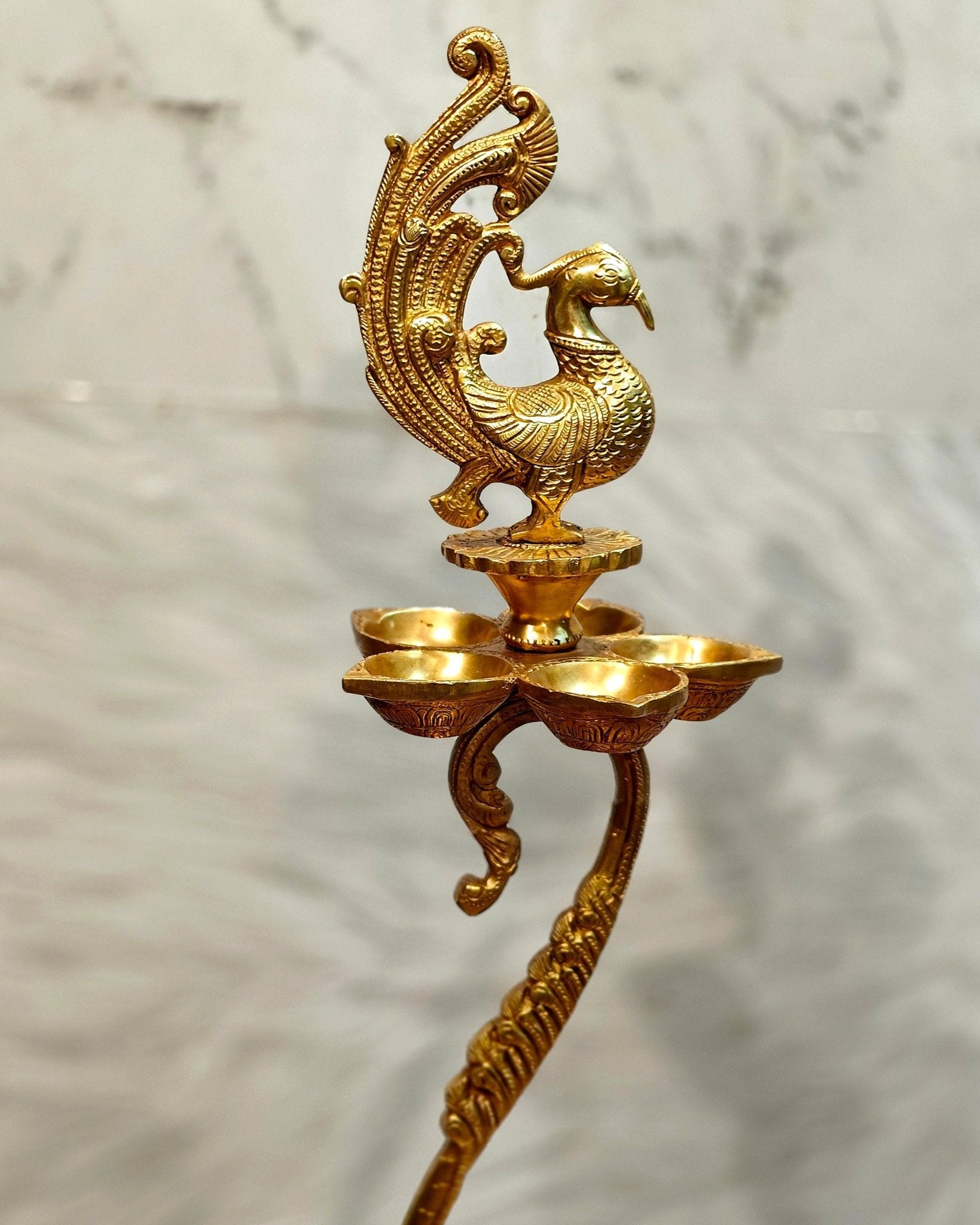Brass unique peacock oil lamp vilakku 27 inch