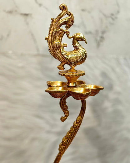 Brass unique peacock oil lamp vilakku 27 inch